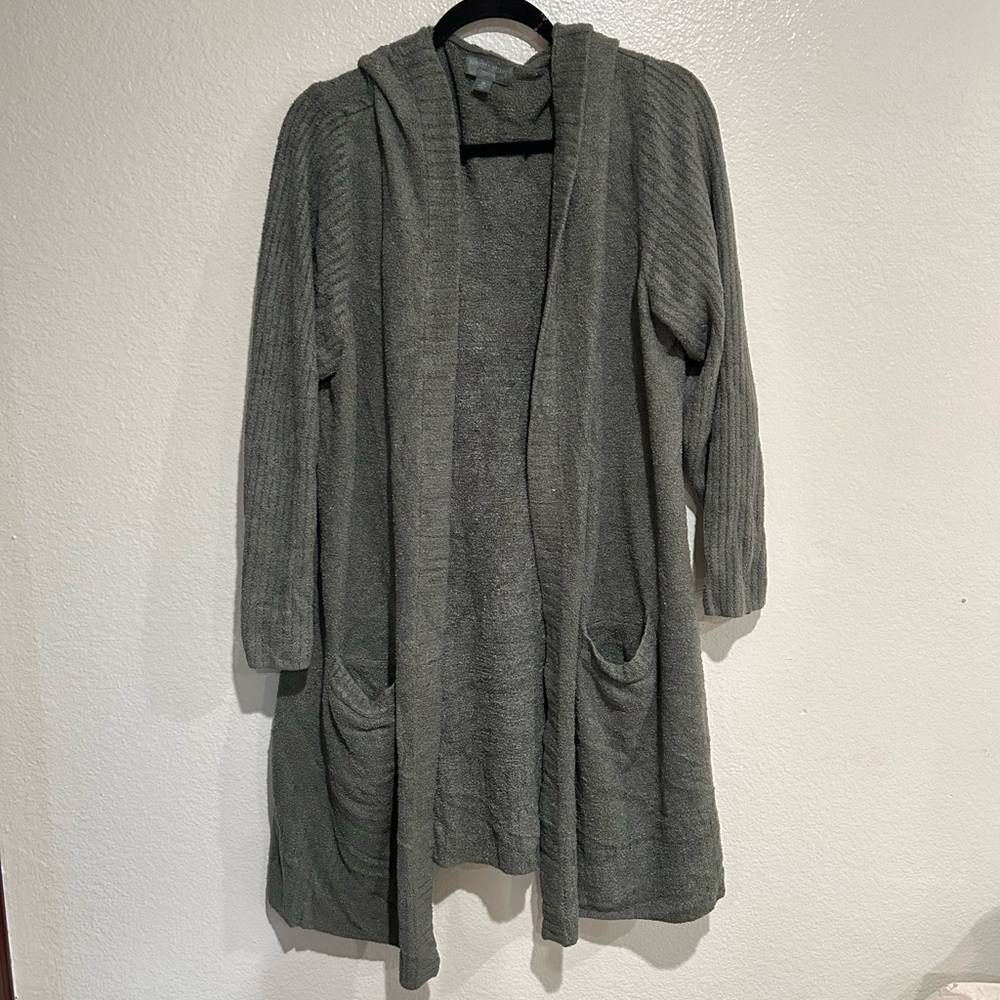 Barefoot Dreams Forest Green/ Gray Hooded Cardigan